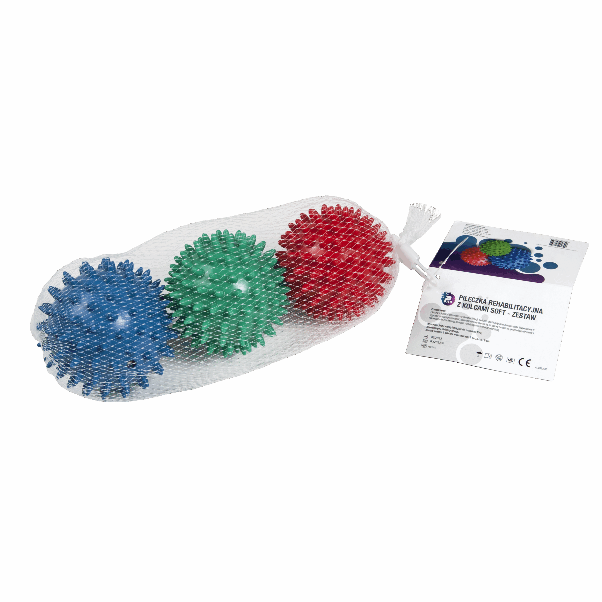 Piłka rehabilitacyjna z kolcami 7 cm zestaw 3 sztuk